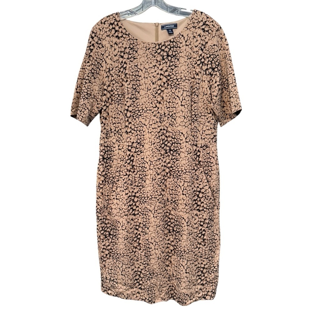 Lands’ End Animal Print Sheath Dress Women’s Size 14 Pockets Short Sleeve